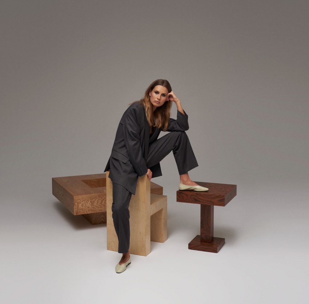 Coffee table with natural wood grain finish